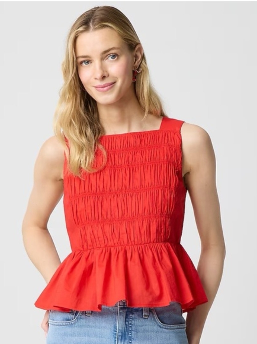 J. Crew Red Smocked Peplum Tank